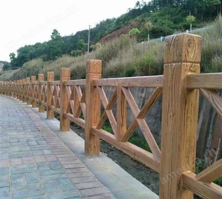混凝土仿木栏杆公园河边扶手围栏景区X型中字方格川型水泥护栏