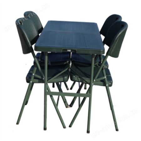 4+1折叠作业桌椅 上下伸缩军绿色桌