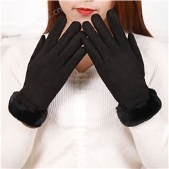 短款保暖手套 麂皮小蝴蝶手套 触屏保暖手套 保暖触屏棉手套