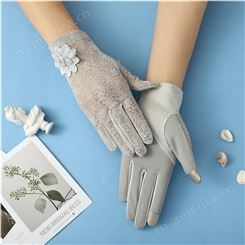 加工 女防滑可触屏手套 户外防紫外线触屏手套 女式蕾丝手套