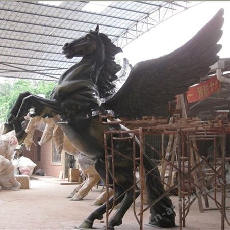 拉车铜马雕塑 大型铜马雕塑厂家 公园铜飞马设计 乾虎雕塑