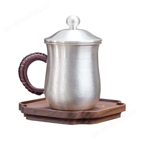 银杯子999纯银水杯 纯手工银茶杯银茶缸 办公室带盖茶杯