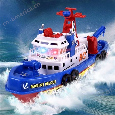 [包邮]新奇特儿童消防船电动船喷水玩具 创意音乐塑胶玩具车双伟