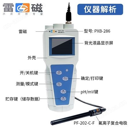 上海雷磁PXB-286型便携式离子计实验氟离子氯离子测量仪