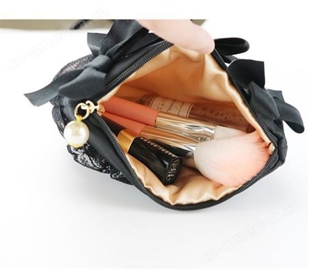 厂家订制蕾丝化妆包 日韩风黑色蕾丝手拿包小号便携口红包化妆品收纳包
