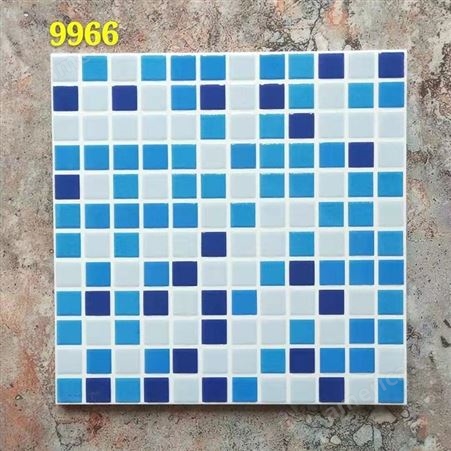 蓝色格子抛晶砖 浴室厨房游泳池马赛克防滑瓷砖