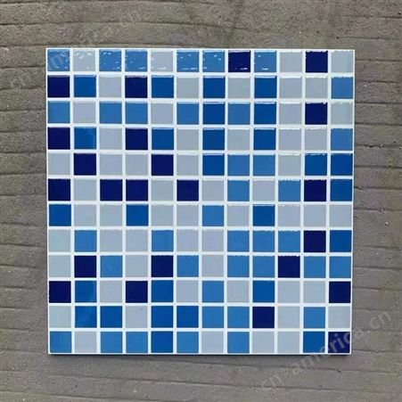 蓝色格子抛晶陶瓷砖 浴室游泳池瓷砖马赛克卫生间防滑耐磨地板砖
