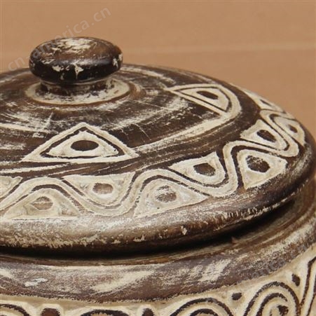 木质工艺品摆件 实木雕花木罐 带盖装饰储物罐