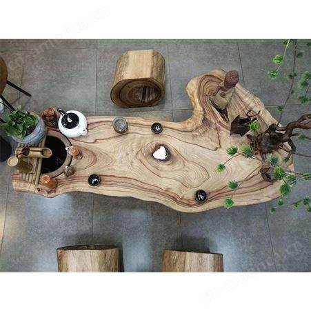 香樟木循环流水养鱼缸茶桌椅组合 禅意功夫茶几天然原木创意泡茶台 可定做