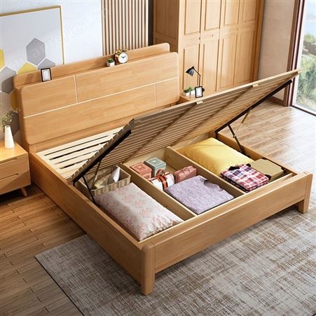 新中式实木床 1.8米主卧白蜡木双人大床 现代简约1.5米婚床轻奢床 可定做