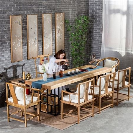 新中式茶桌椅简约 现代实木家用白蜡木功夫茶台茶几 茶具套装一体禅意 可定做