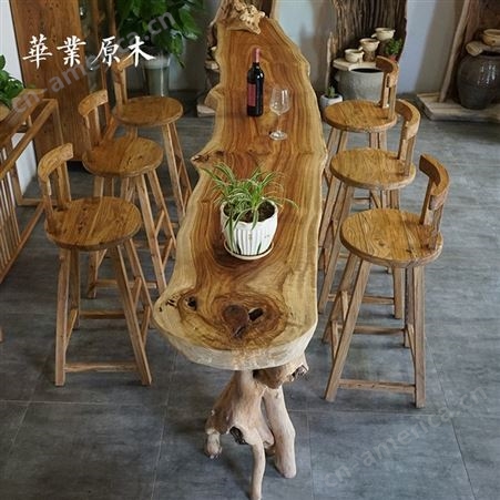 实木个性吧台 玄关隔断高脚桌子 原木大板吧台桌原生态香樟木休闲桌 可定做