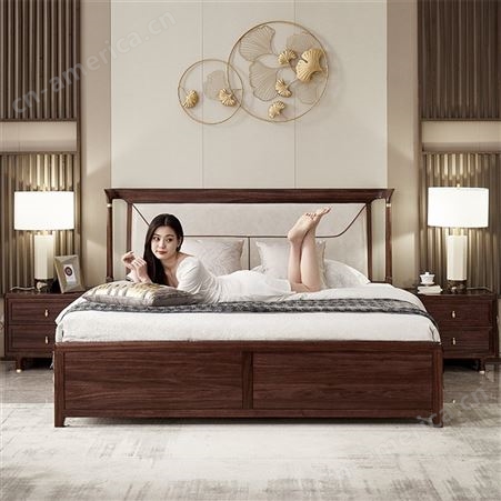 新中式实木白蜡木床 1.8米双人床 现代简约轻奢1.5M软靠主卧室婚床 可定做