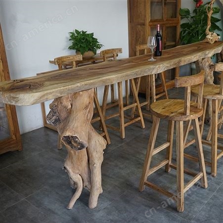 实木个性吧台 玄关隔断高脚桌子 原木大板吧台桌原生态香樟木休闲桌 可定做