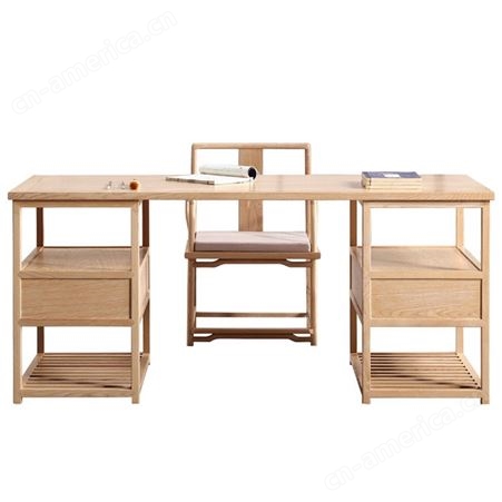 新中式办公桌书桌椅组合 大班台白蜡木家具全实木办公桌 可定做