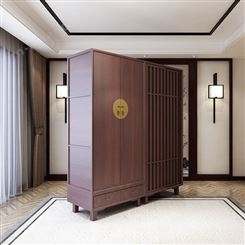 新中式实木衣柜 现代中式衣橱 禅意古典双门衣柜民宿酒店客栈家具 可定做