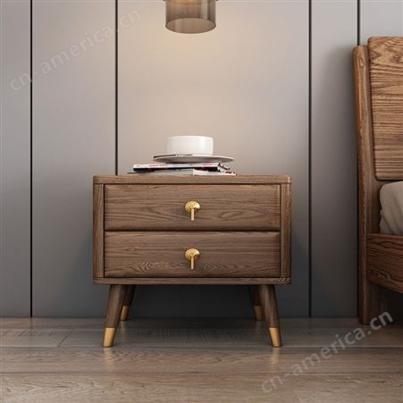 床头柜实木 简约现代置物架原木色免安装中式简约卧室 床边小型柜子 可定做
