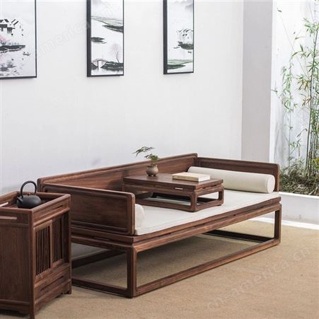 新中式实木罗汉床 榫卯伸缩款名宿沙发床 现代简约小户型白蜡木床榻 可定做