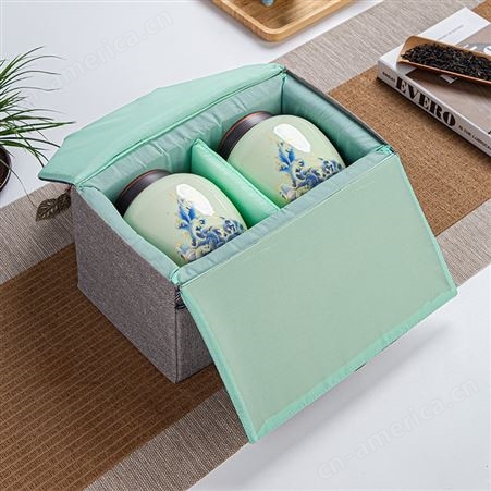 陶瓷茶叶罐 密封罐 半斤装存储罐 便携手工刺绣布包 茶叶包装盒